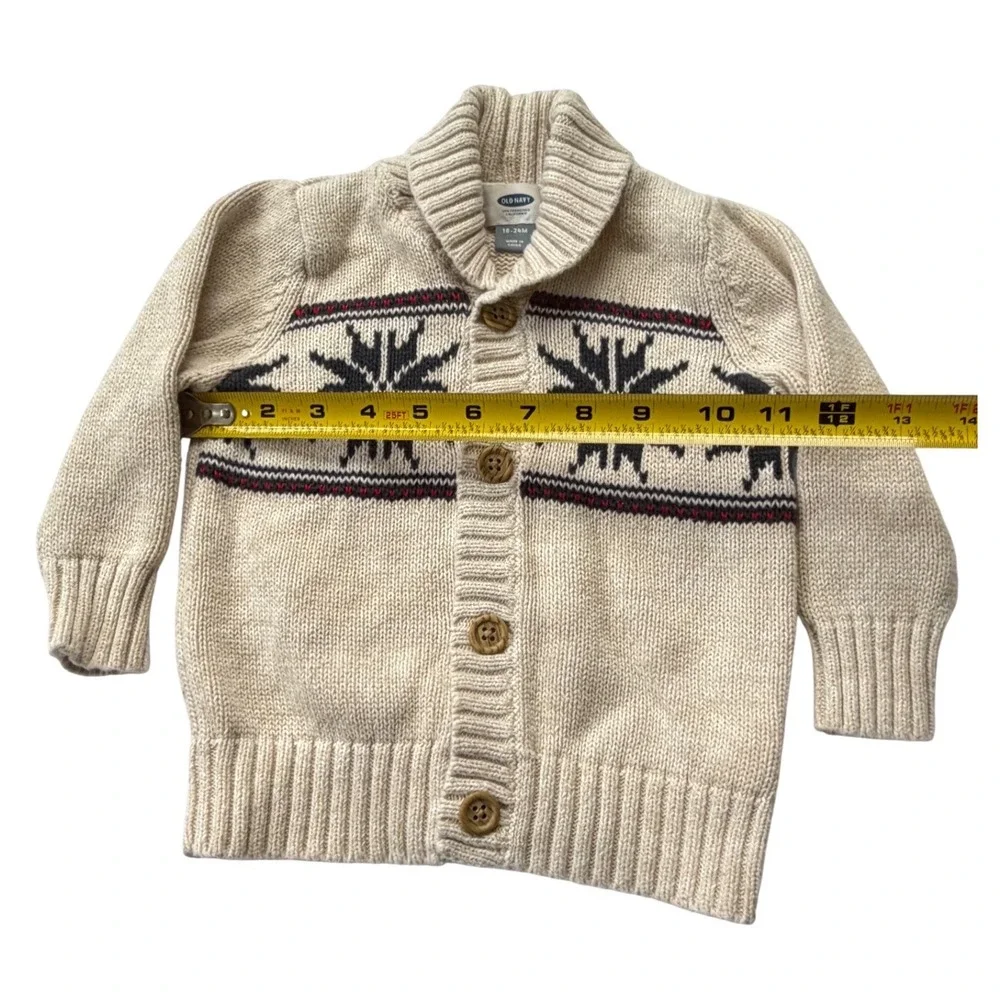 Old Navy Toddler Boys Fair Isle Shawl Collar Cardigan Sweater Oatmeal 18-24M